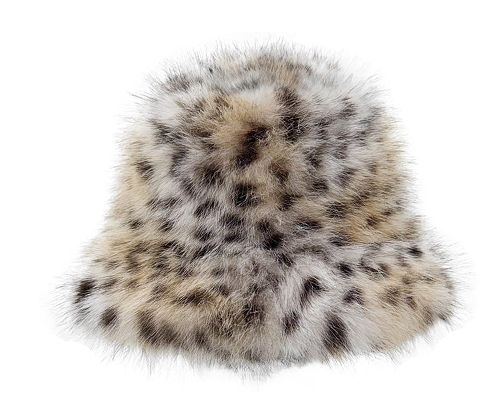 Faux Fur Leopard Bucket Hat in Ivory