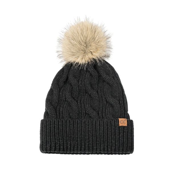 Cable Knit Beanie in Black