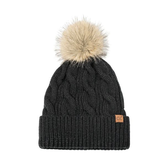 Cable Knit Beanie in Black