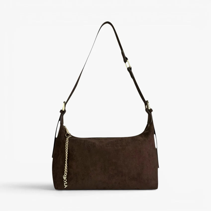 IVY Faux Suede Adjustable Shoulder Bag - Chocolate