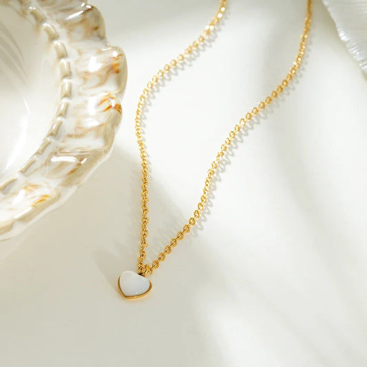 KOKAM Gold: Dainty Chain Necklace with Mini Shell-Encased Heart Charm Pendant
