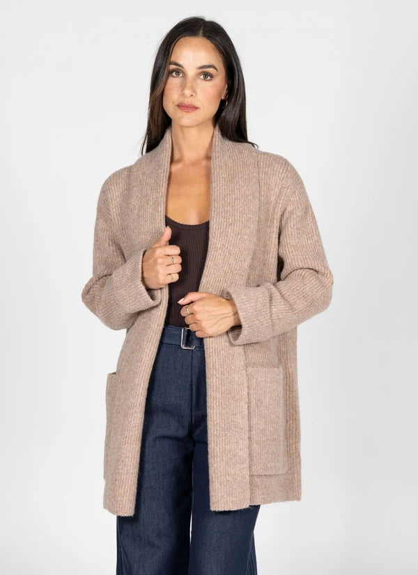 Oversized Open Cardigan in Heather Taupe