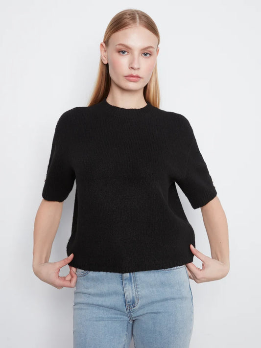 Elbow Sleeve Mock Neck Sweater With Buttons Detail At Cuff