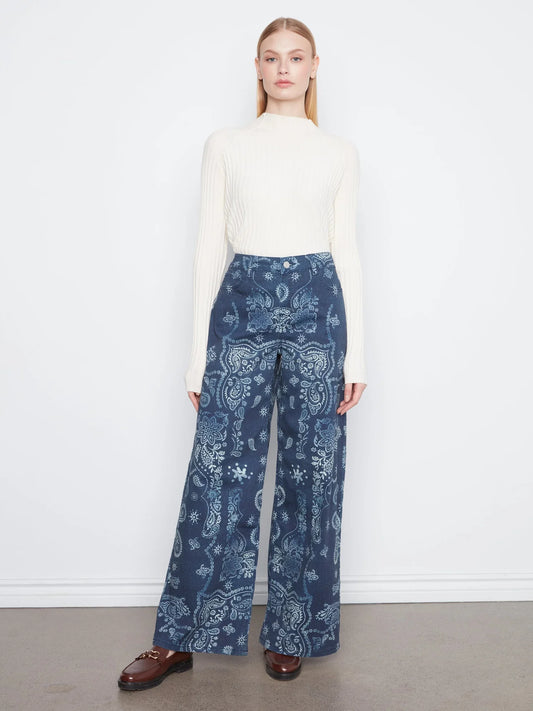 Long Wide Leg Printed Twill Pants