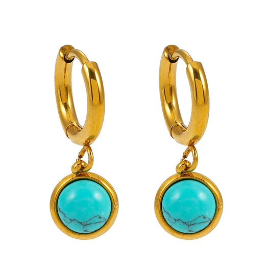 SAGRES Gold: Vintage Inspired Natural Stone Drop Hoop Earrings