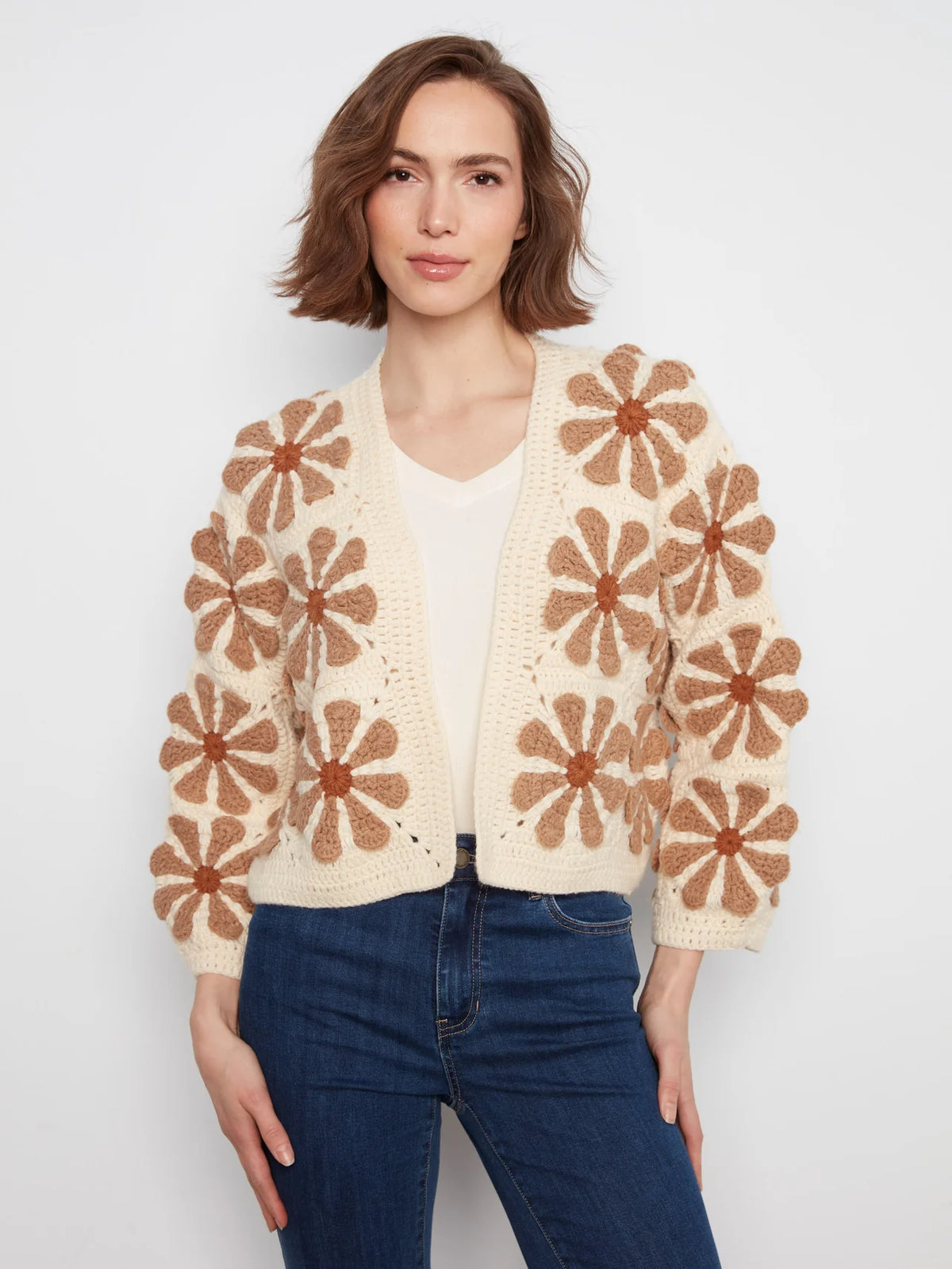Floral Crochet Cardigan - Ecru