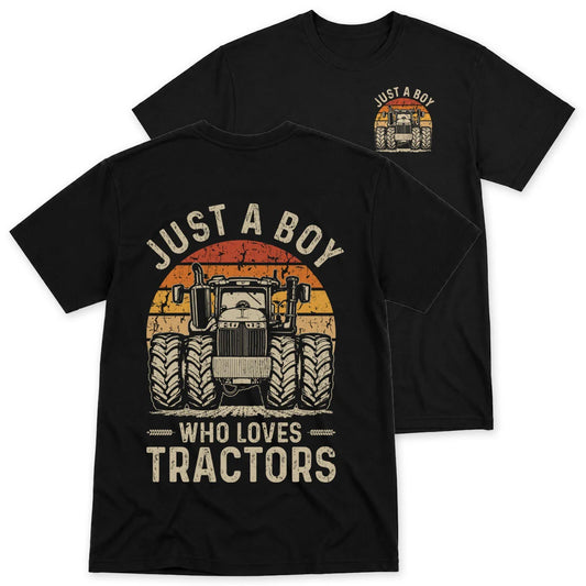 Just A Boy Who Loves Tractors T-Shirt in Black