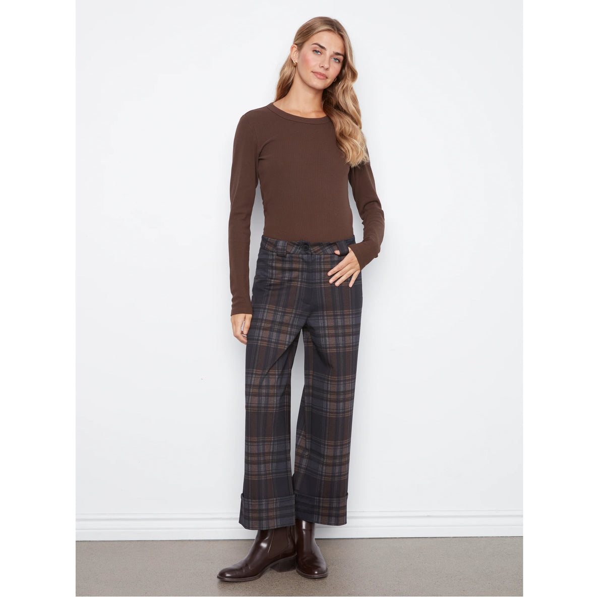Wide Leg Plaid Pant
