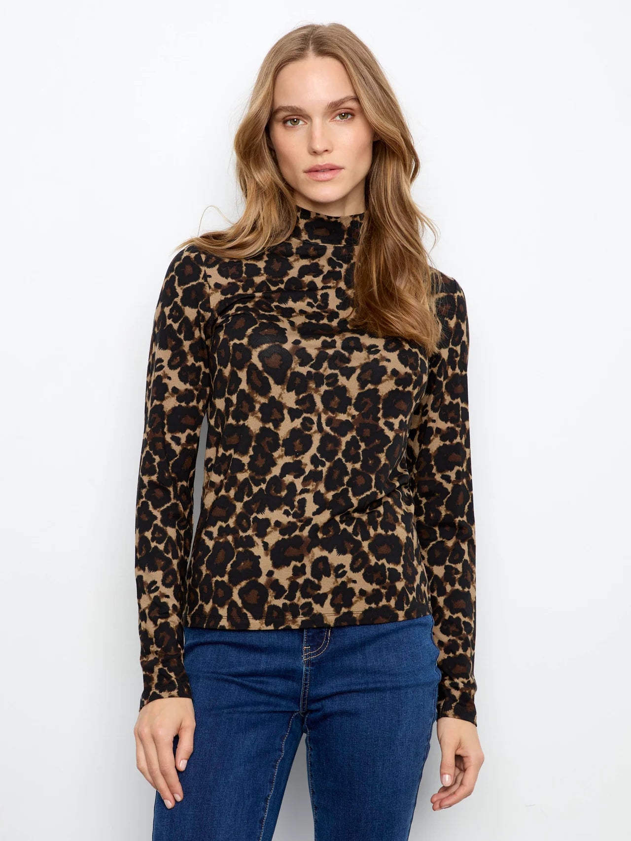 Animal Print Mock Neck Top - Leopard