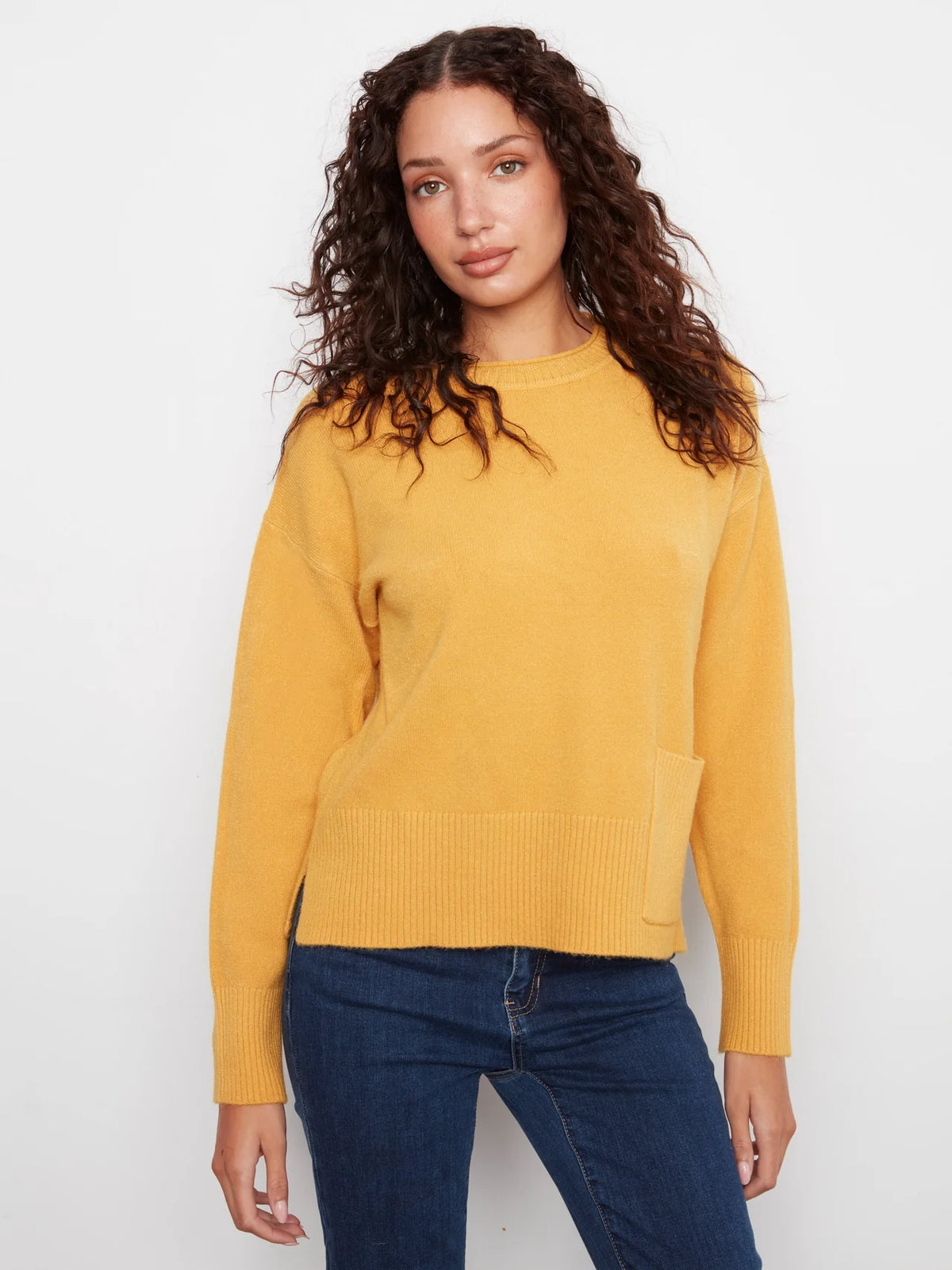 Patch Pocket Crew Neck Sweater - Amber