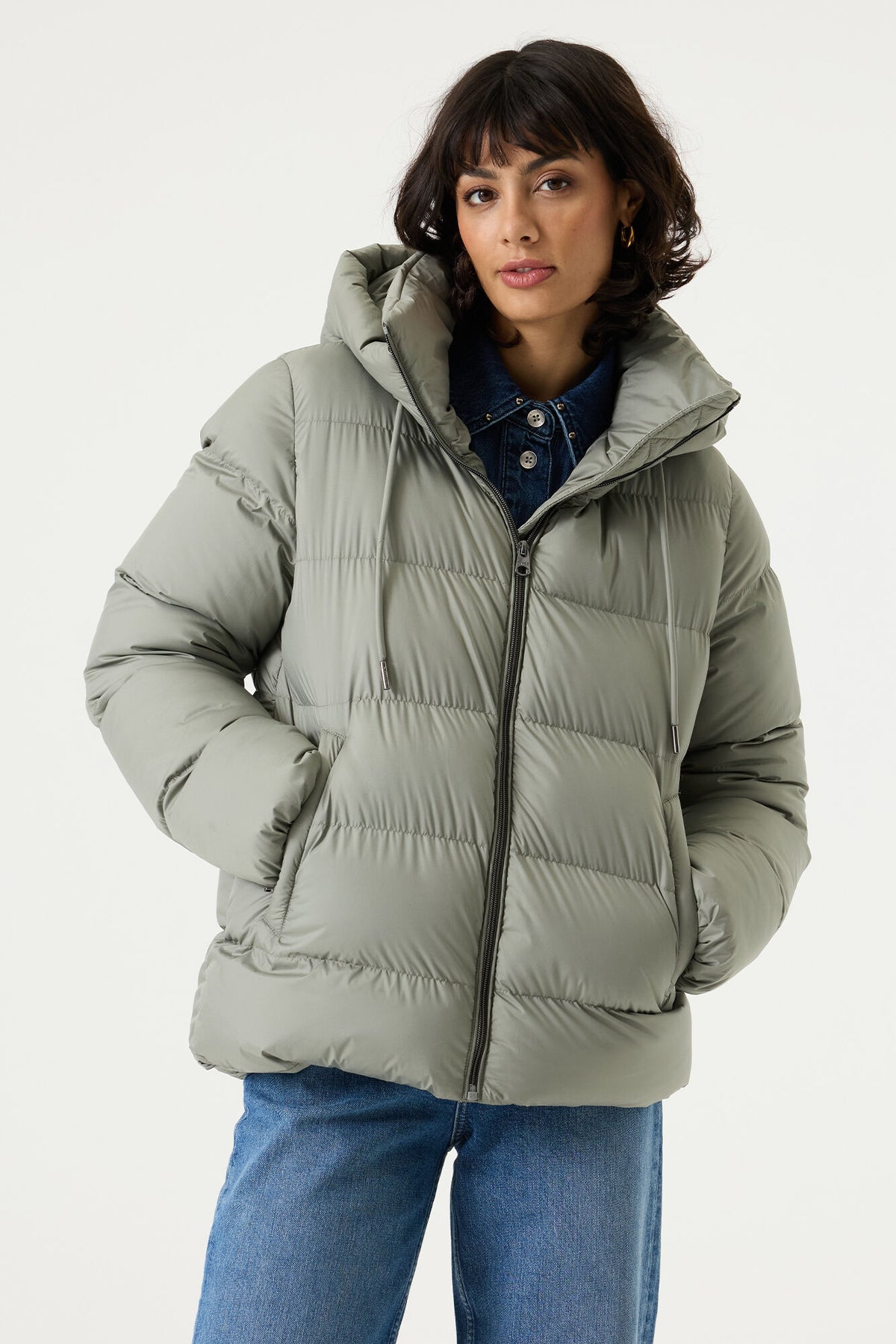 Gray-green puffer jacket