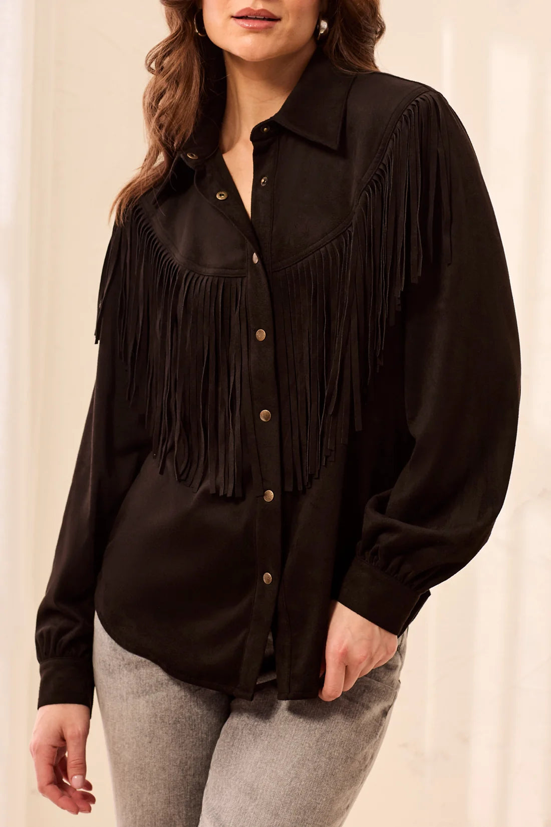 Flowy Shacket W/Fringe in Black