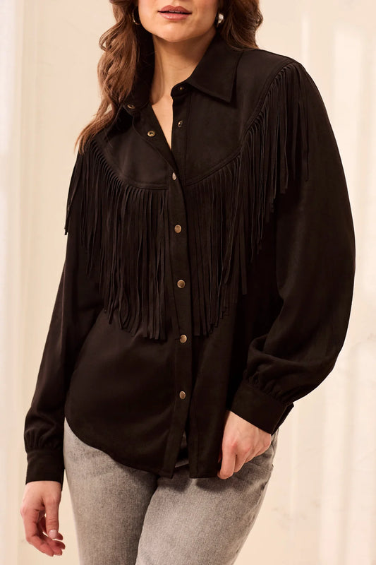 Flowy Shacket W/Fringe in Black
