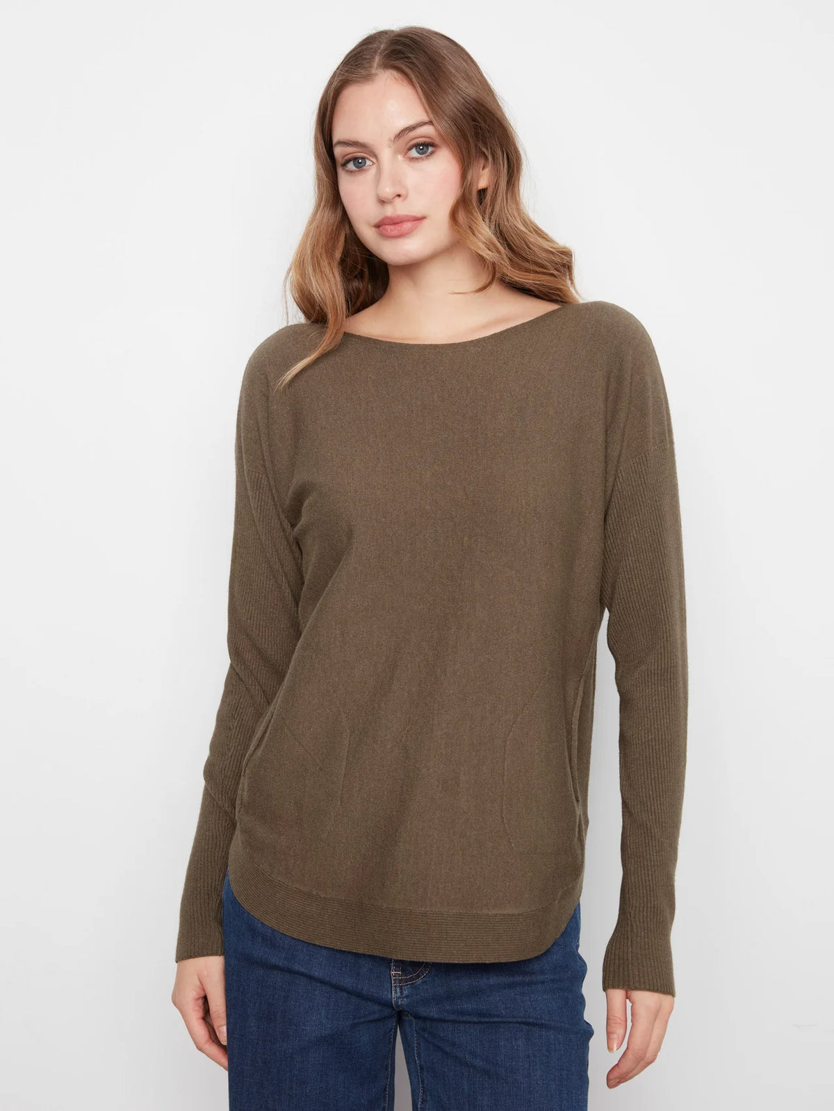 Knit Sweater With Back Lace-Up Detail - Heather Moss