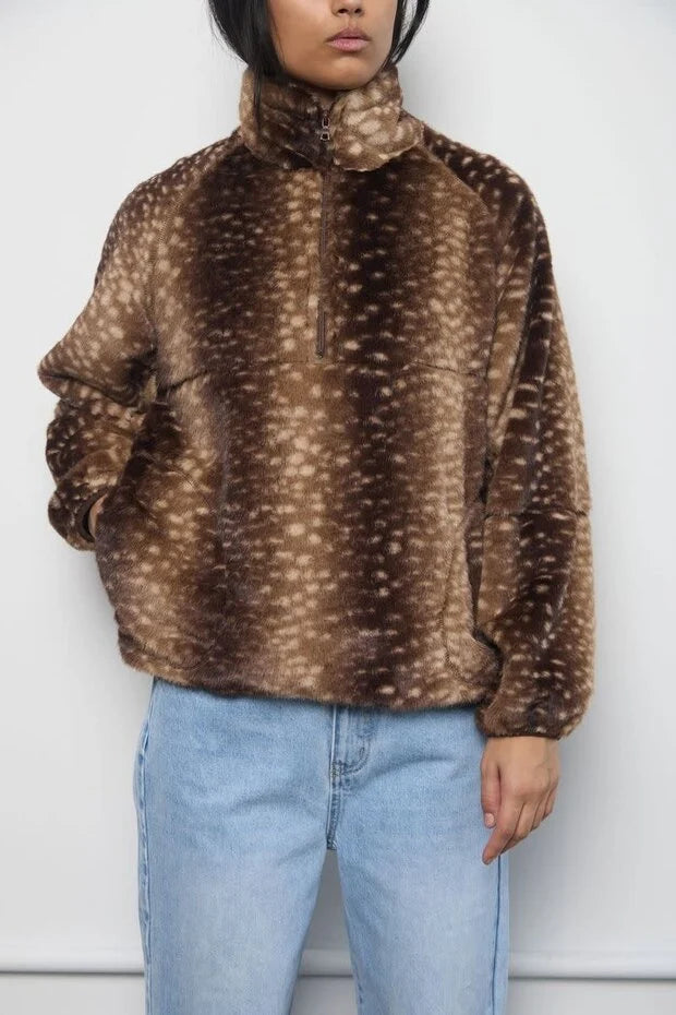 Tachette Faux Fur Zip-up - Bambi