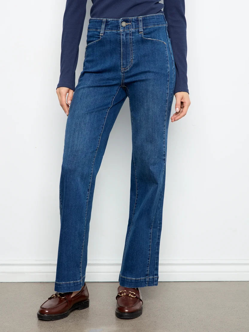 Straight Leg Jeans with Front Panel Pockets - Indigo