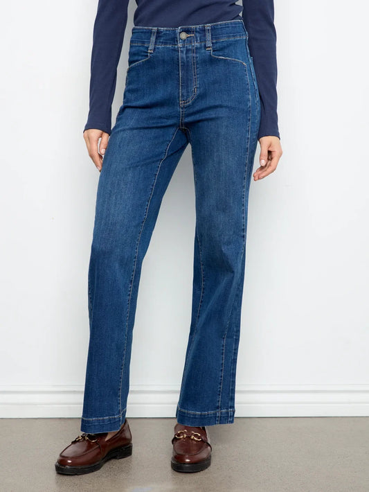 Straight Leg Jeans with Front Panel Pockets - Indigo