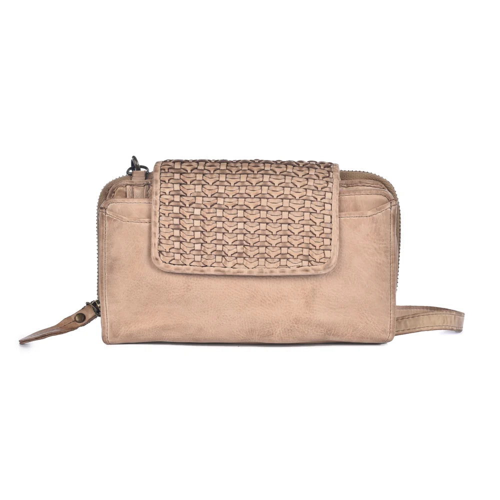 LUSSO Washed Leather Wallet in Taupe