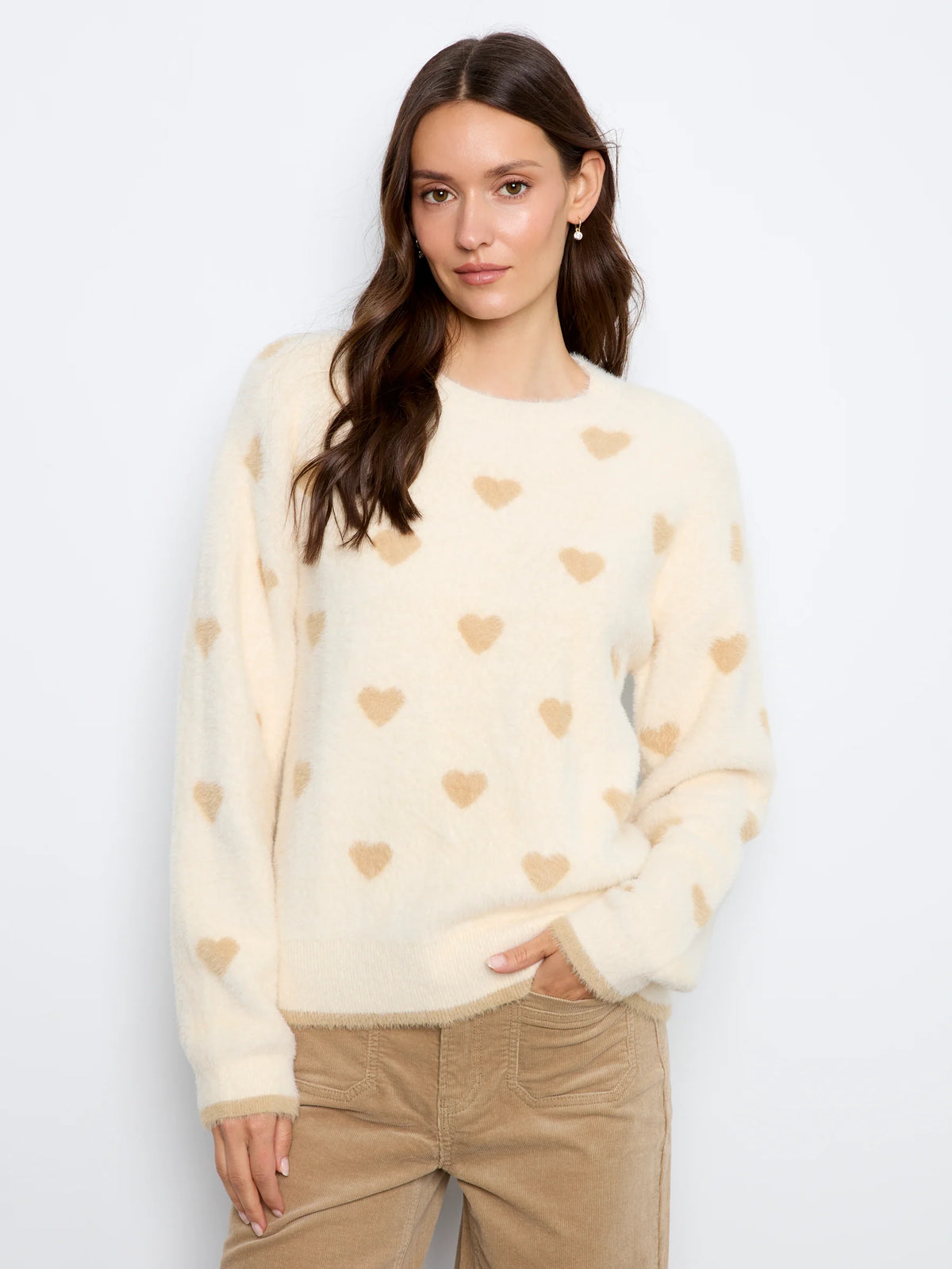 Jacquard Heart Crew Neck Sweater - Ecru