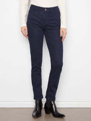 Cuffed Hem Jeans - Blue Black