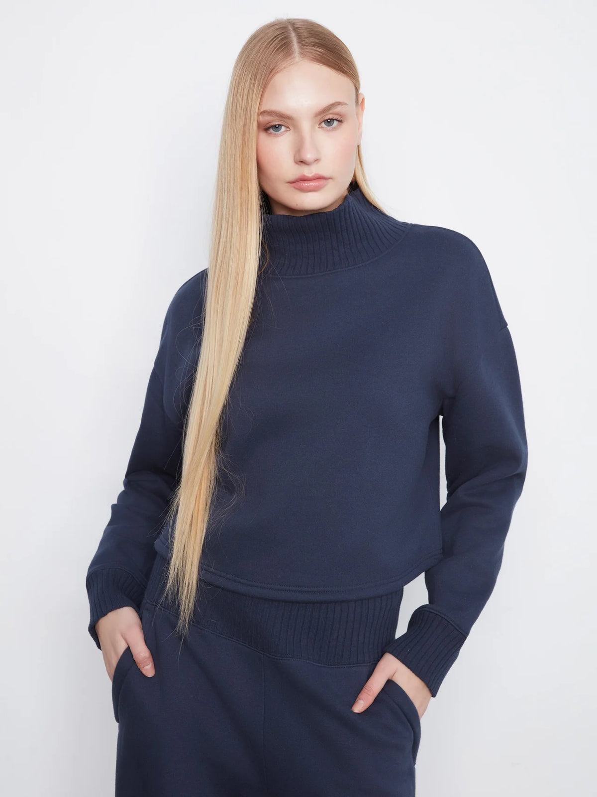 French Terry Mock Neck Top - Midnight