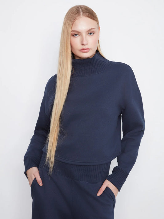 French Terry Mock Neck Top - Midnight