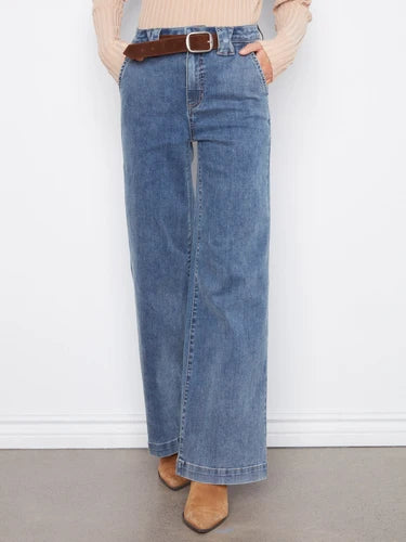 Wide Leg Jeans With Removable Belt - Medium Blue