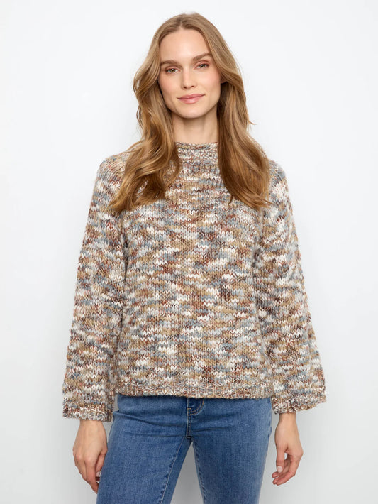 Space Dye Mock Neck Knit Sweater - Verveine