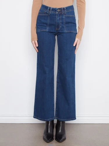 Patch Pocket Wide Leg Jeans - Indigo