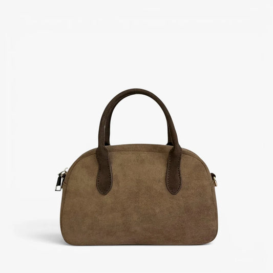 KYLA Faux Suede Mini Bowler Bag - Mocha