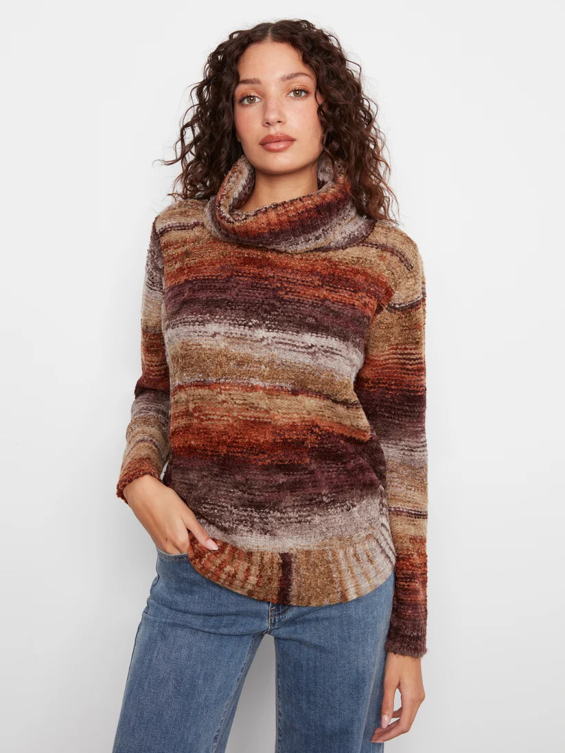 Cowl Neck Round Hem Cable Knit Sweater - Raisin