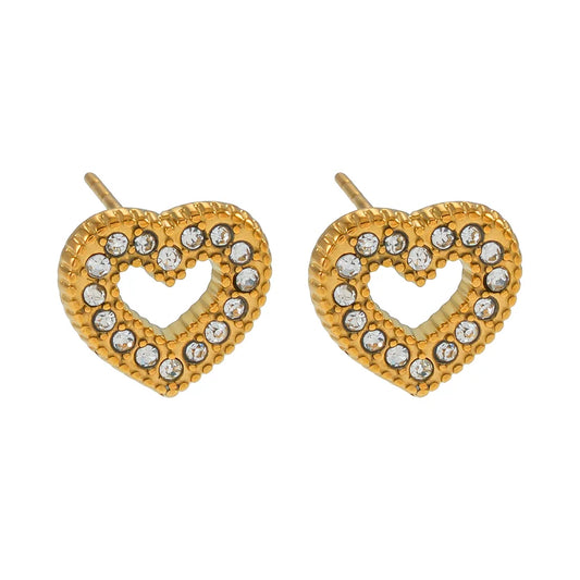 FOREVER Gold: Dazzling Heart Shaped Zirconia Embedded Stud Earrings