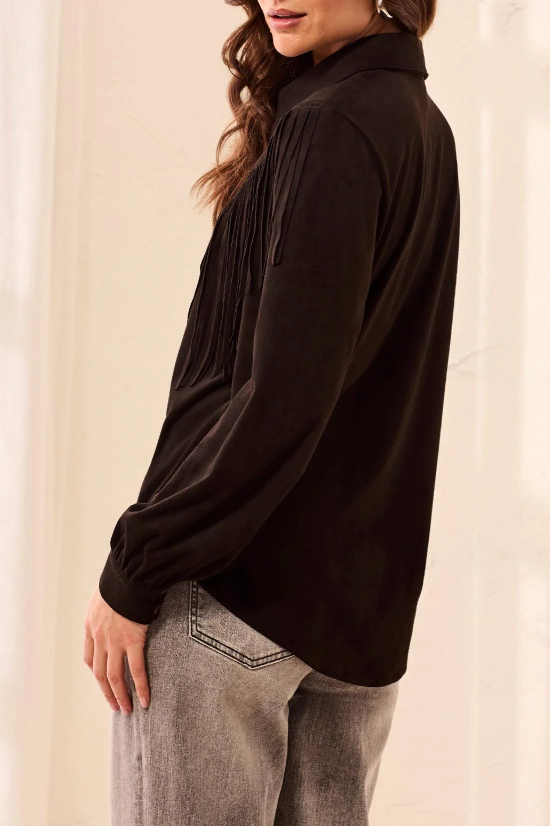 Flowy Shacket W/Fringe in Black