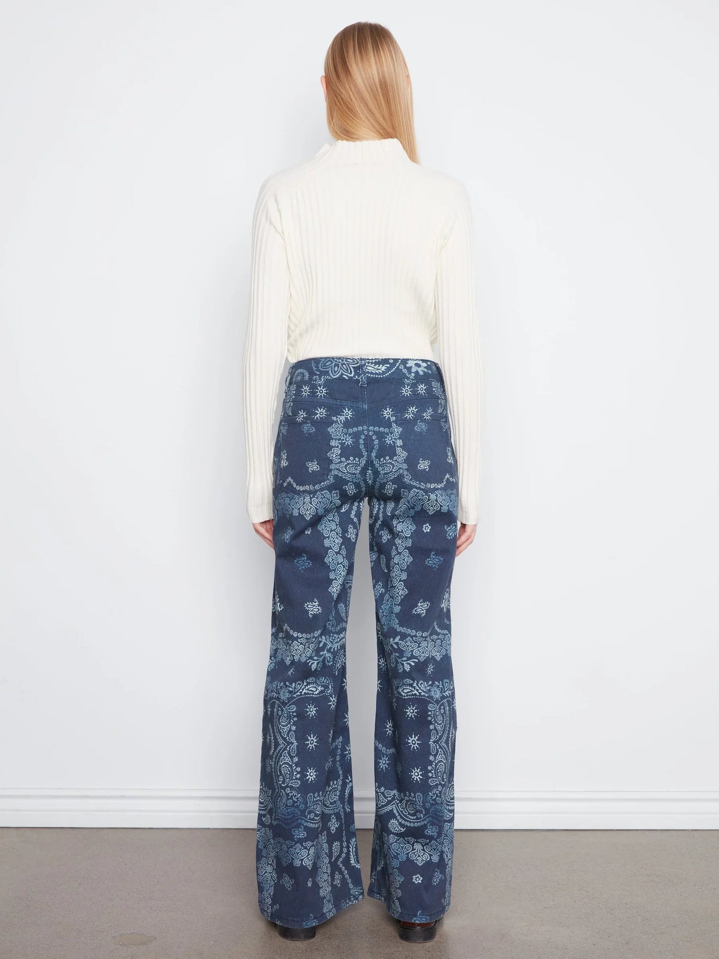 Long Wide Leg Printed Twill Pants