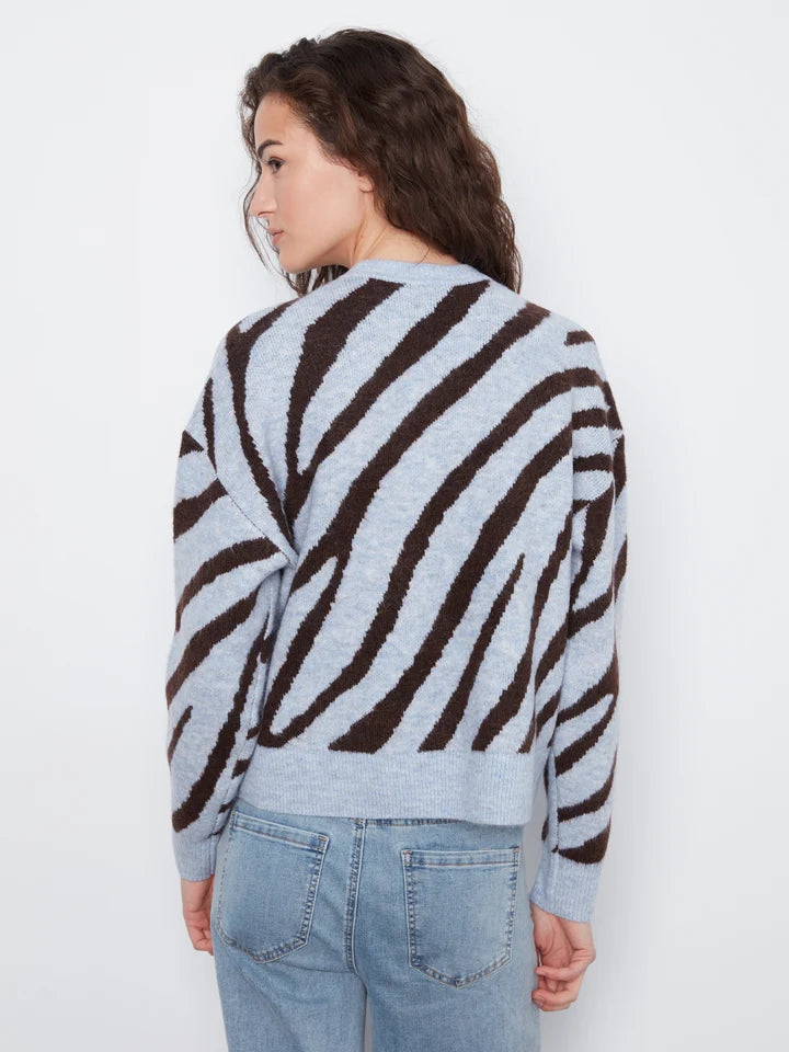 Long Sleeve Drop Shoulder Crew Neck Jacquard Sweater
