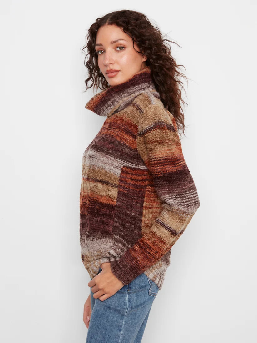 Cowl Neck Round Hem Cable Knit Sweater - Raisin