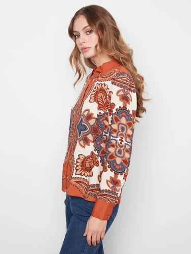 Button-Front Printed Shirt - Boteh