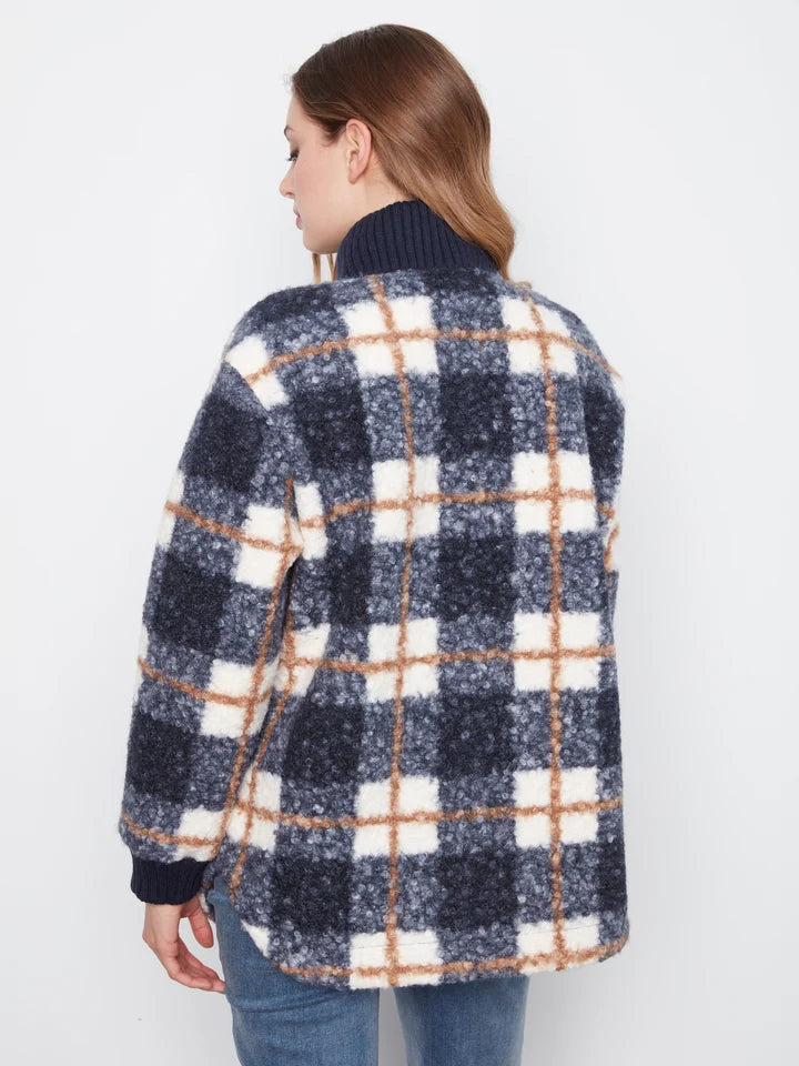 Plaid Bouclé Zip Up Jacket