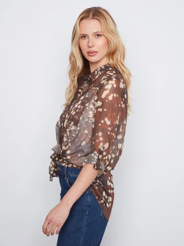 Printed Button-Up Blouse - Speckle