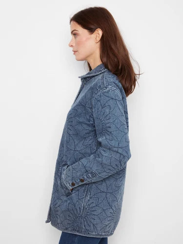 Long Quilted Denim Jacket - Medium Blue