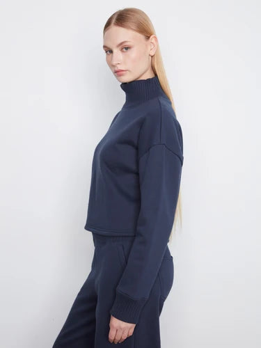 French Terry Mock Neck Top - Midnight