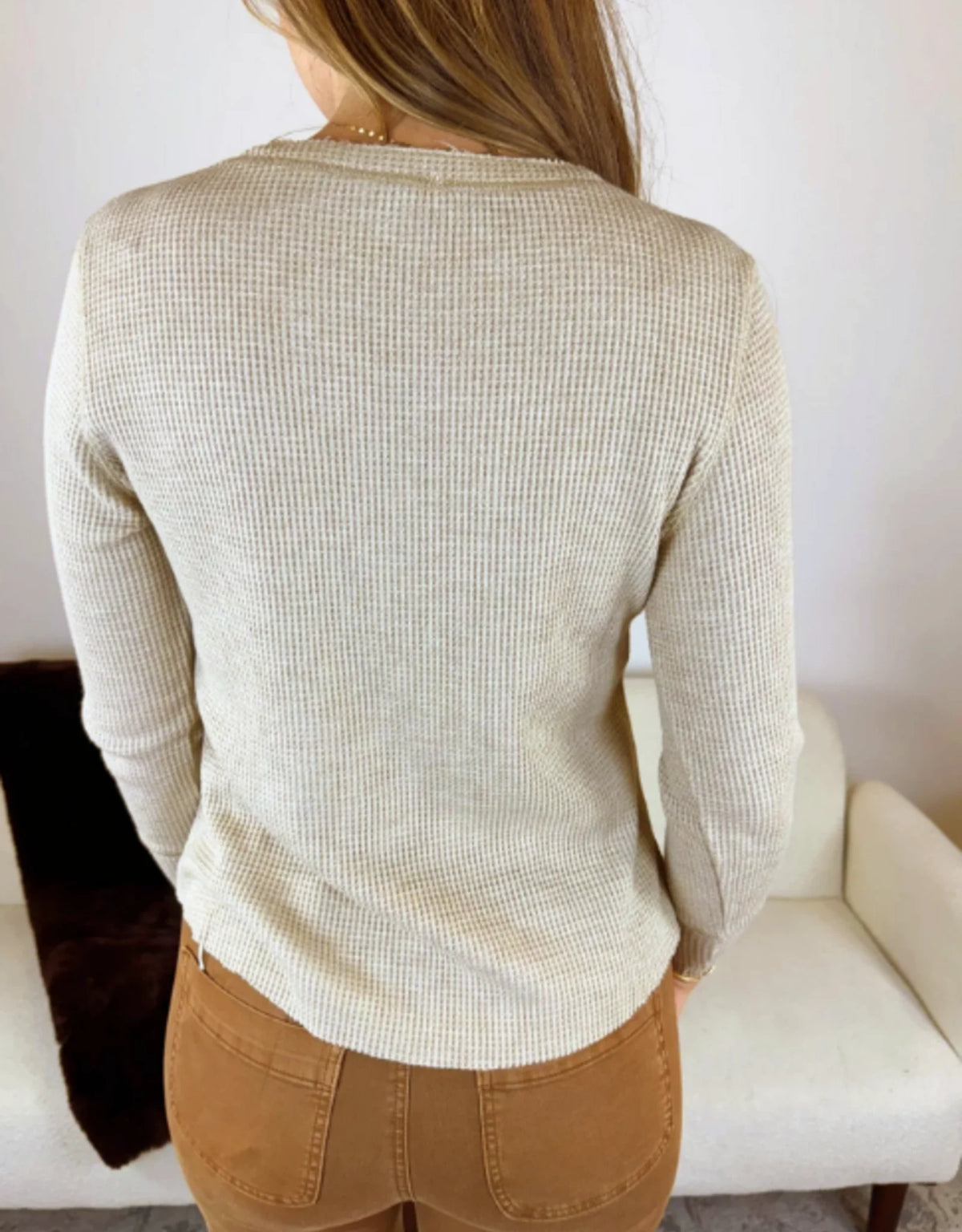 Oatmeal Waffle Knit V-Neck