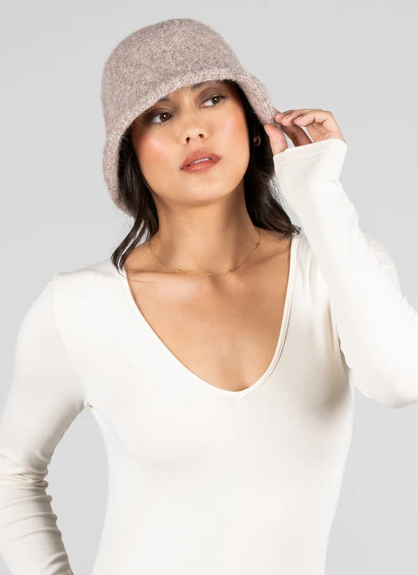 Wool Blend Bucket Hat in Taupe