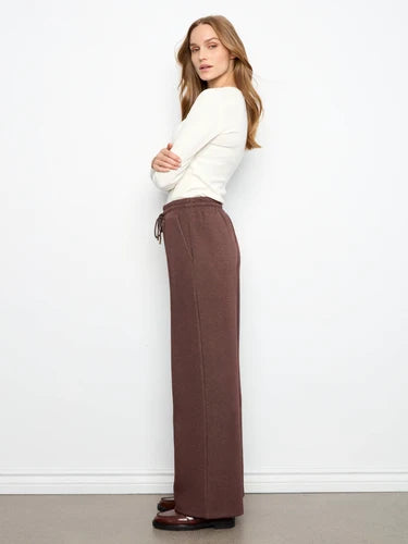 Soft Scuba Wide Leg Jogger Pants - Heather Espresso