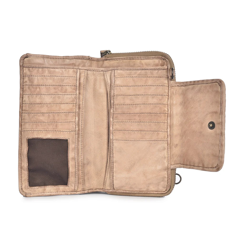 LUSSO Washed Leather Wallet in Taupe