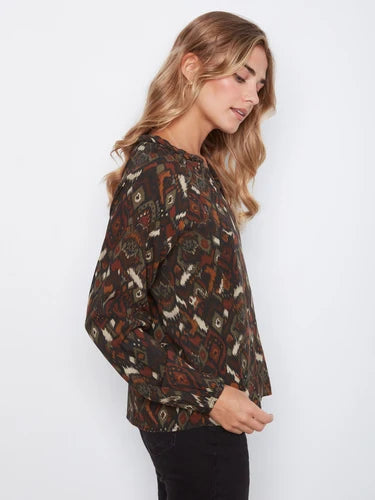 Printed Popover Blouse - Ikat