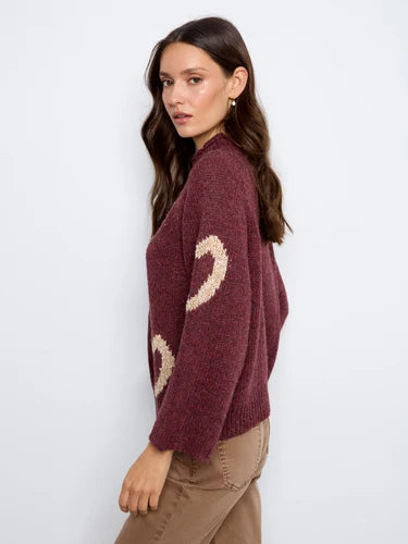 Heart Mock Neck Knit Sweater - Merlot