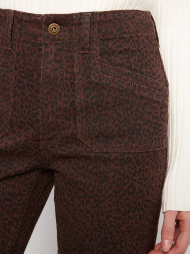 Printed Cropped Wide Leg Stretch Twill Pants - Leopard