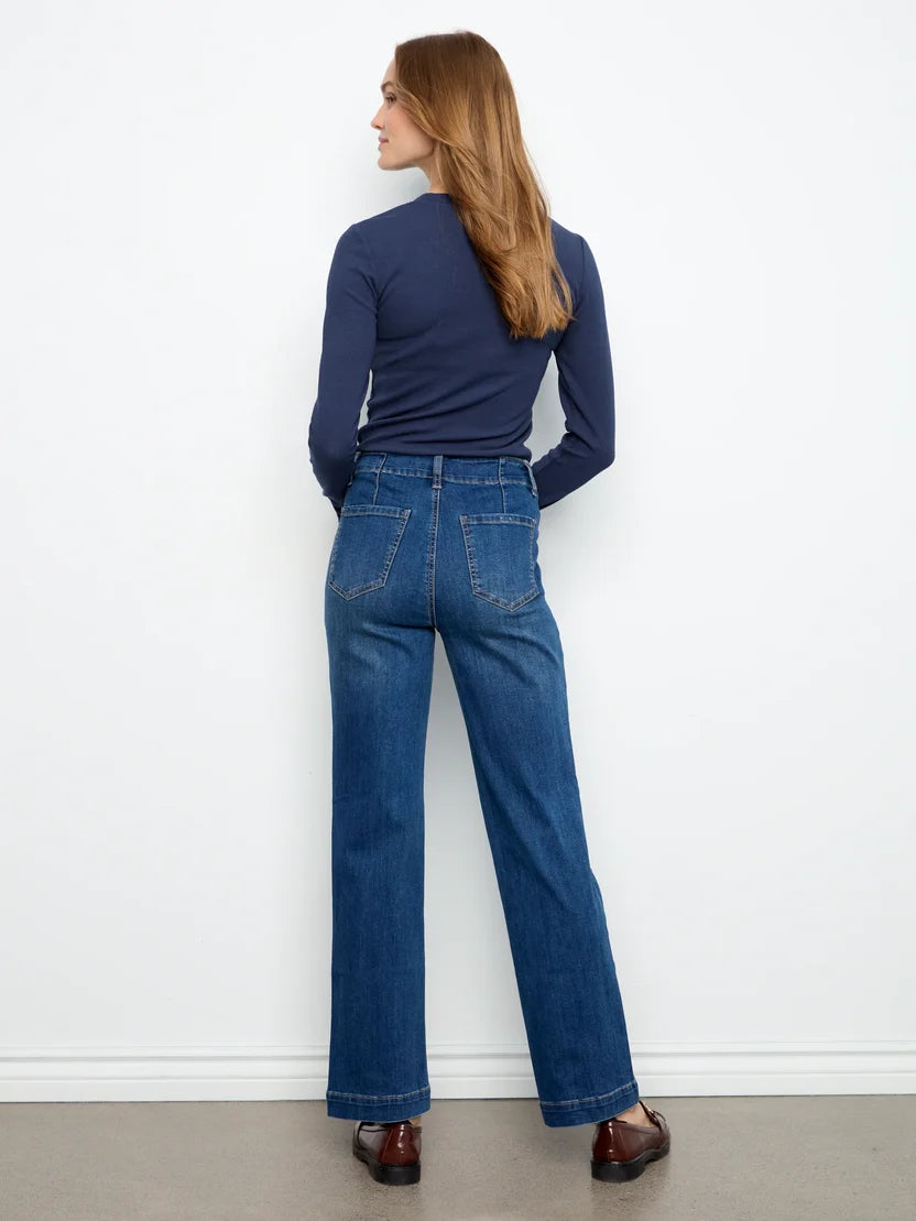 Straight Leg Jeans with Front Panel Pockets - Indigo