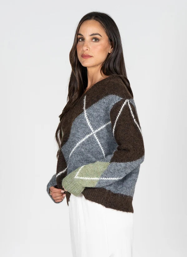 Brushed Relaxed Fit Argyle Sweater